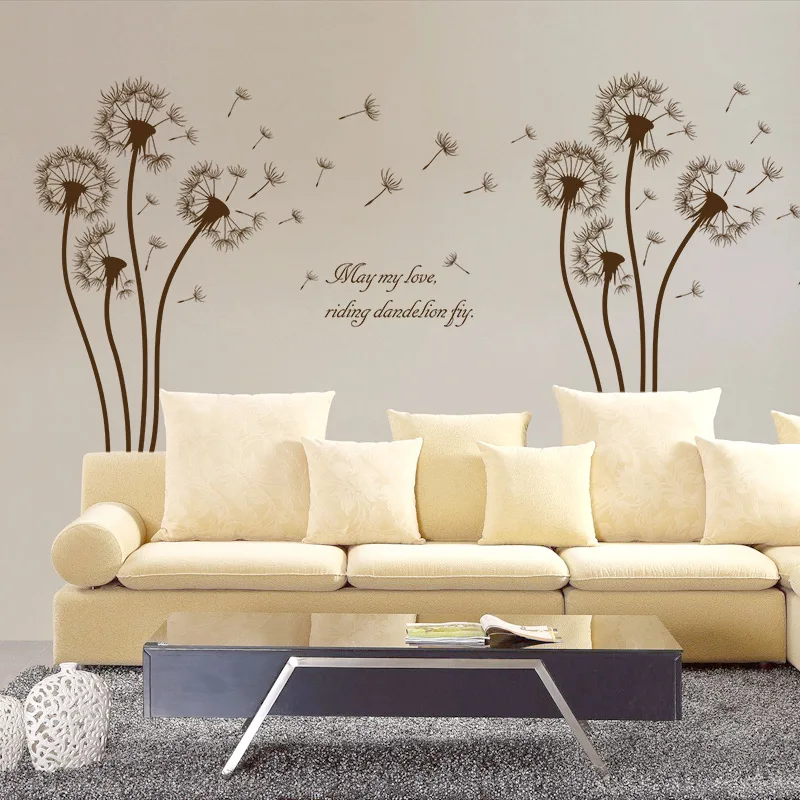 Brown Color Dandelion Wall Sticker Living Room Bedroomkids Rooms Home Decor PVC Autocollant Mural