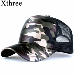 Xthree 5 paneli letnia czapka z daszkiem czapka z daszkiem Faux Leather kamuflaż czapka typu Snapback mężczyźni Hip Hop Casquettes czapki dla kobiet kości