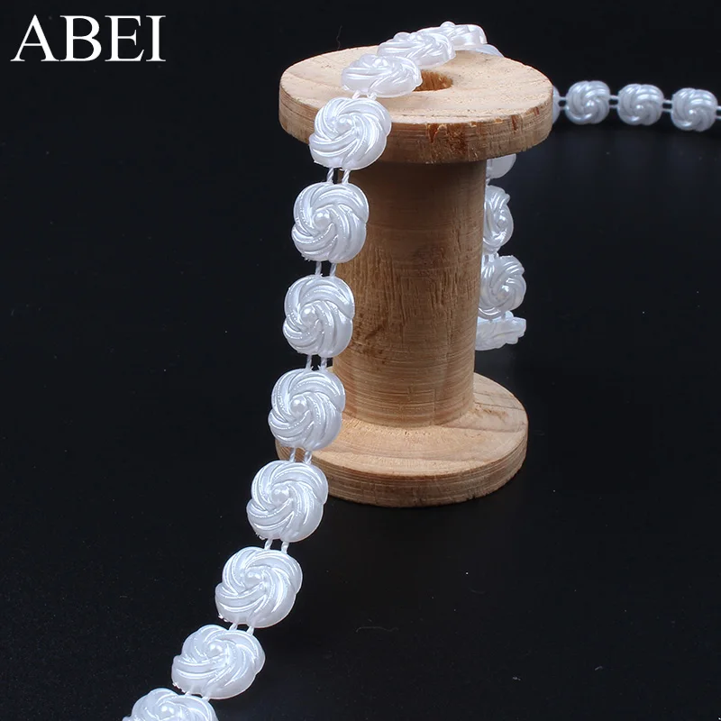 1cm 2yards Plastic Rose Flower String Ribbon for Wedding Party Evening Decoration Beaded Lace Trims Handmade Clothes Accessories