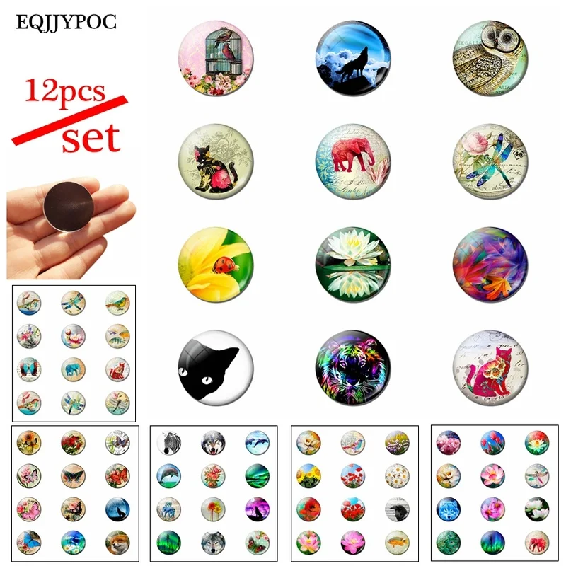 

Animal and Fllower Fridge Magnet Glass Note Holder Decoration Refrigerator Magnetic Sticker Home Decor Cute Kids Gift 25mm 12Pcs