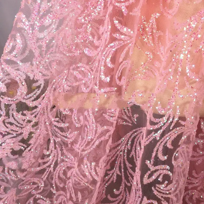 GLace 1Y/Lot 5colours High Quality Transparent Pattern Bronzed Fabric Sequin Net Fabric Cloth Dress Performance Decoartion TX569