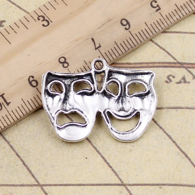 10pcs Charms Comedy Tragedy Masks 31x23mm Tibetan DIY Retro Jewelry Bracelet Necklace Antique Bronze Silver Color Pendant