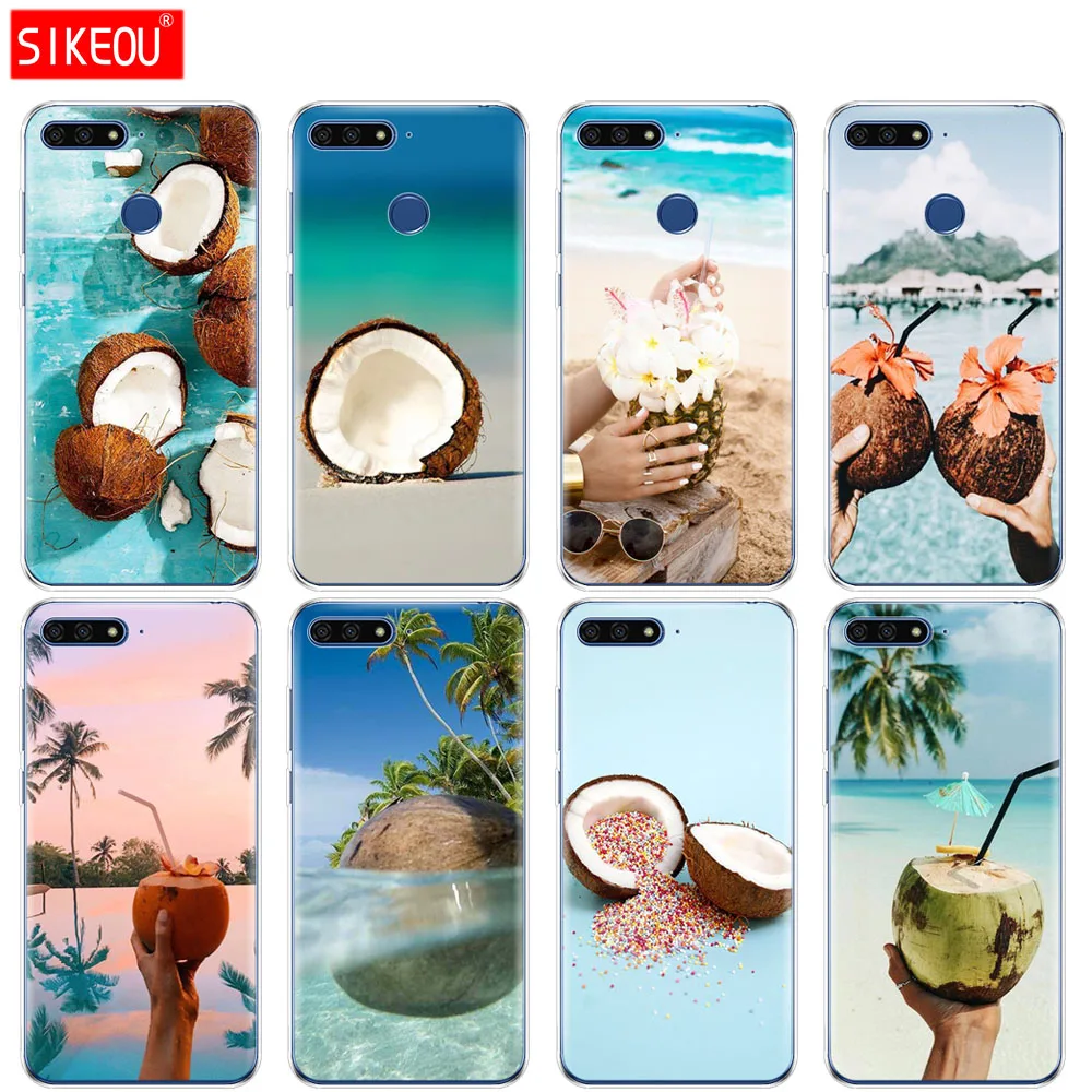 Silicone Cover Phone Case For Huawei Honor 7A PRO 7C Y5 Y6 Y7 Y9 2017 2018 Prime Coconut on the beach