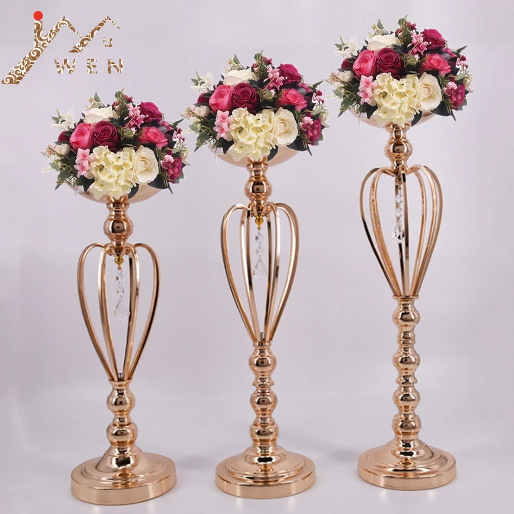 Classic Metal Golden Candle Holders Wedding Table Candelabra Home Party Centerpiece Flower Rack Crown pattern Vase Decor 3 Size