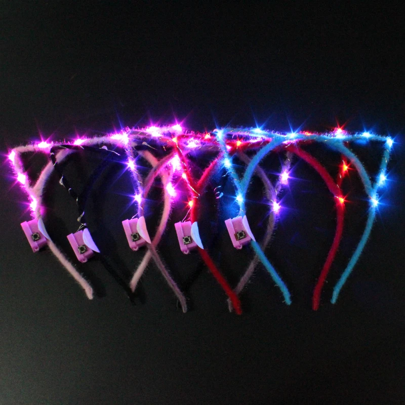 10Pcs/Lot Glow Wreath Luminous Headband Hoop LED Lamp Luminous Lovely Cat Ears Party Gathering Bar Night Club Birthday Props