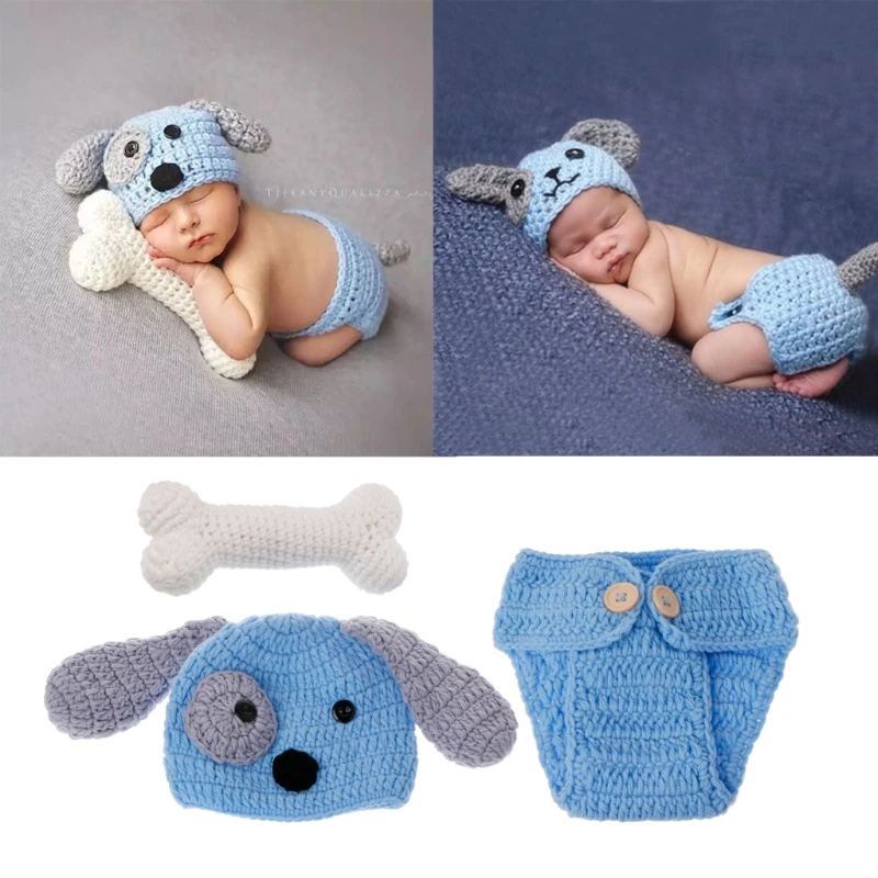 Newborn Photography Props Lovely Dog Costume Set knitting studio photography MAY16-B