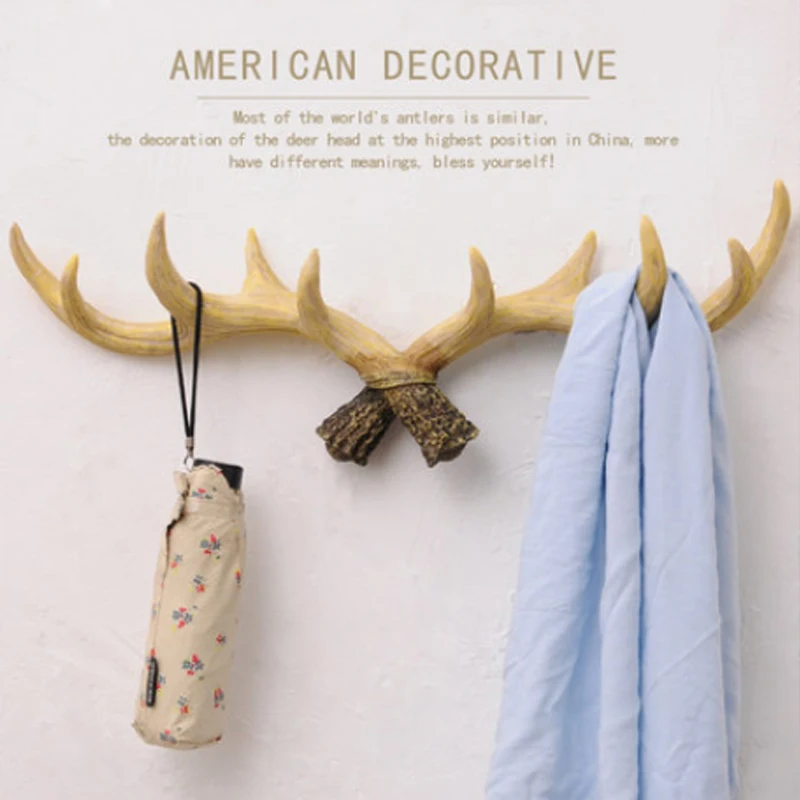 

Retro American Style Creative Antlers Hook Deer Head Wall Hanging Bag Key Hook Coat Hook Racks Hanger Holder Modeling Wall Decor