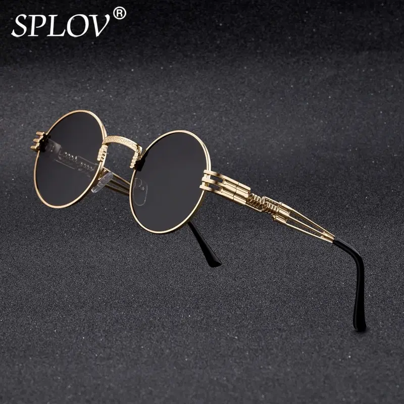 New Fashion Polarized Sunglasses for Men and Women Retro Steampunk Round Metal Frame Double Spring Leg Colorful Shades UV400