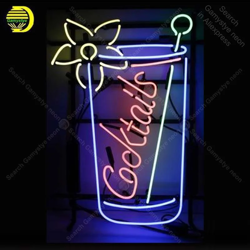 

Neon Sign for cocktail Neon Bulb sign Flower handcraft Real Glass tube windows Decor Beer Bar neon bar lights Home Decor lamps