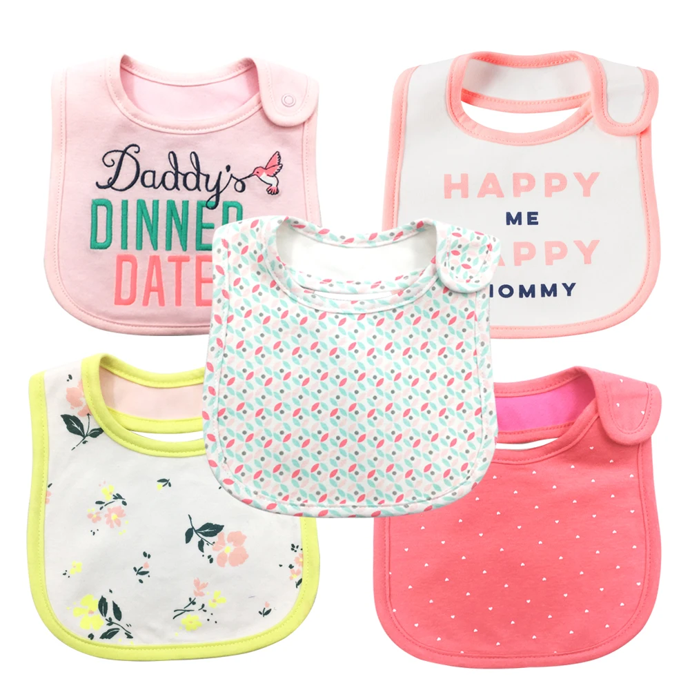 5pcs Bib Baby Bibs Waterproof cute cartoon Embroidery printing Babies burp cloth 0-24 months