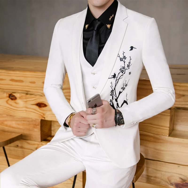 Male hair stylist suits Korean Slim Bar night games master occupation overalls embroidered three-piece suit