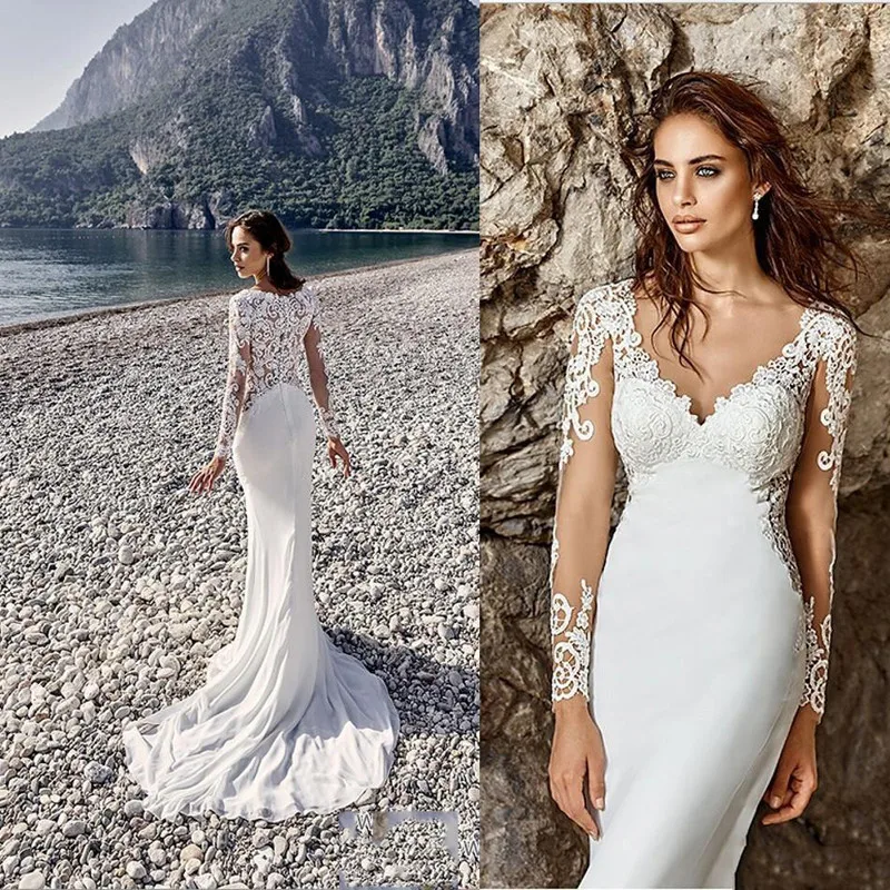 

2023 New High Quality V-neck Lace Wedding Dress Appliques Boho Chiffon Bridal Gown Robe De Mariage Custom