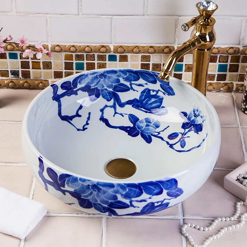 

China Artistic Handmade Europe Vintage Lavabo Washbasin Ceramic Bathroom Sink Art Counter Top above counter basin bathroom sinks