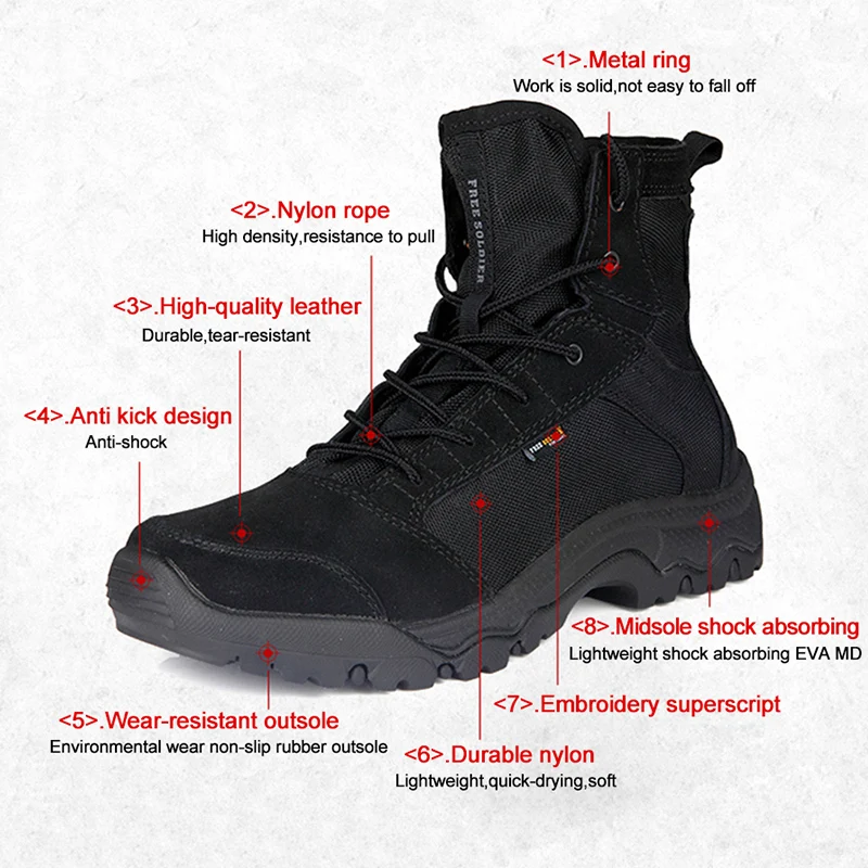 FREE SOLDIER outdoor tactical boots hiking climbing shoes men shoes breathable lightweight mountain boots hiking shoes