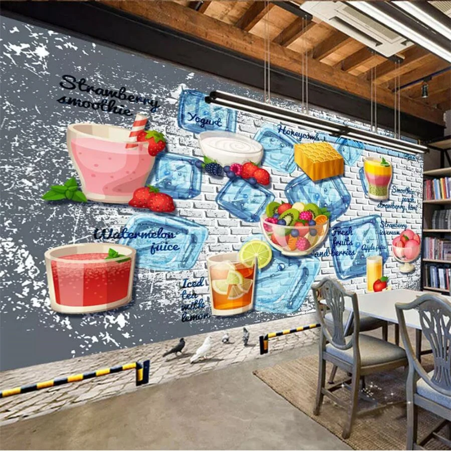 wellyu Custom wallpaper 3d photo murals three-dimensional cold drinks shop tea juice TV background wall paper papel de parede