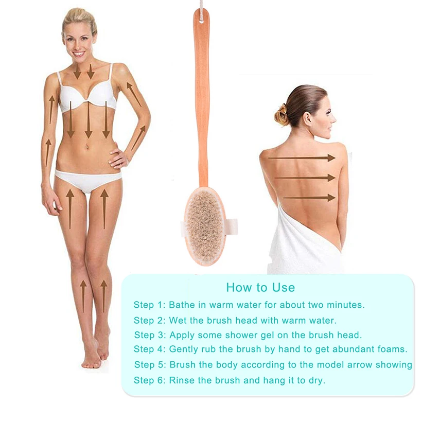 TREESMILE Natural Bristle Bath Brush Exfoliating Lymphatic Body Massage Dry Brush Wooden Oval Health & Beauty Shower Brush D40