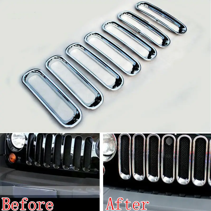 

Chrome 7pcs/set Front Grille Cover Insert Mesh Grill Shell Kit For Wrangler 2007-2014 Car-styling Car-covers