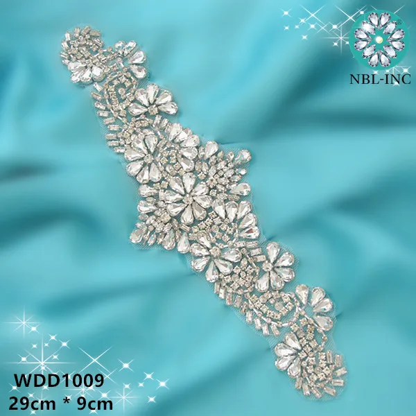 

(30PCS) Wholeslae wedding dress crystal rhinestones appliques silver bridal beaded applique iron on for wedding dress WDD1009