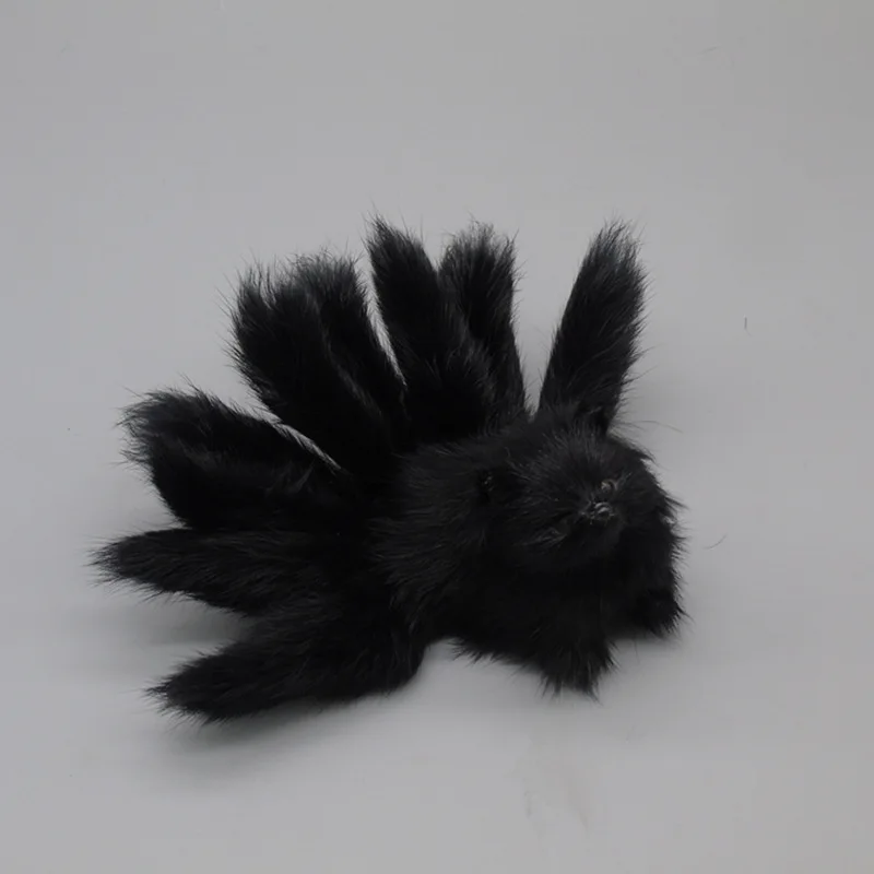 about 18CM black fox with nine tails model polyethylene&furs fox handicraft cosplay prop,home decoration gift b1877