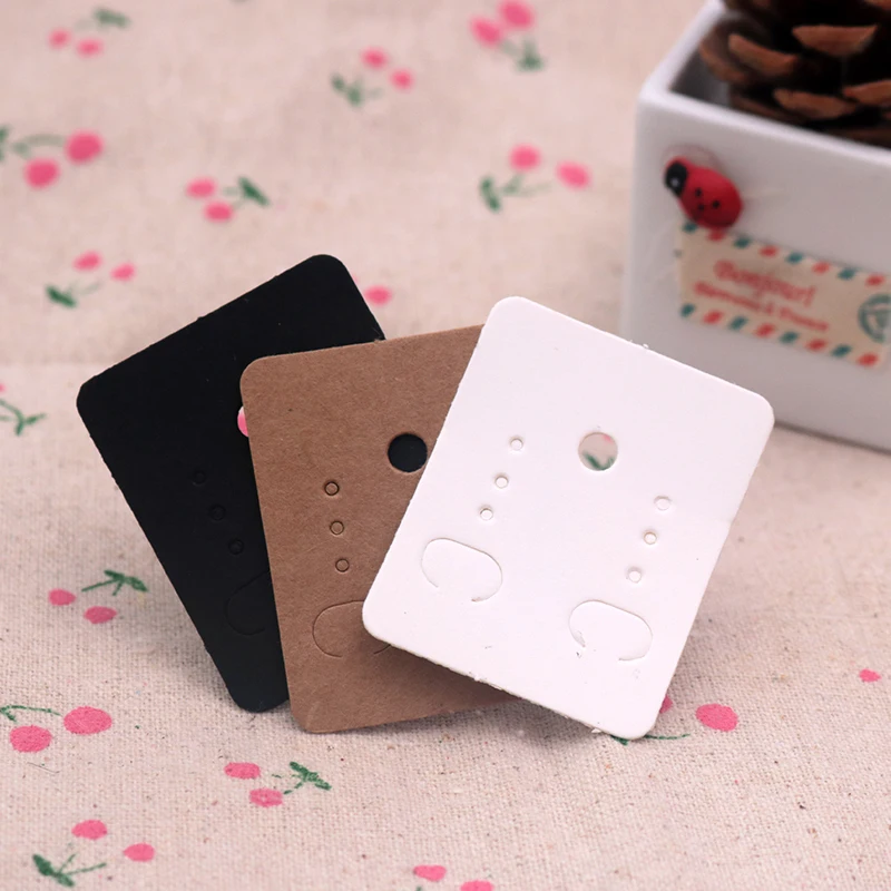 Hot Sale 100Pcs/Lot 3.8x4.8cm Paper Earrings Card Ear Studs Display Packaging Cards Rectangle Jewelry Holder Cards Brown White