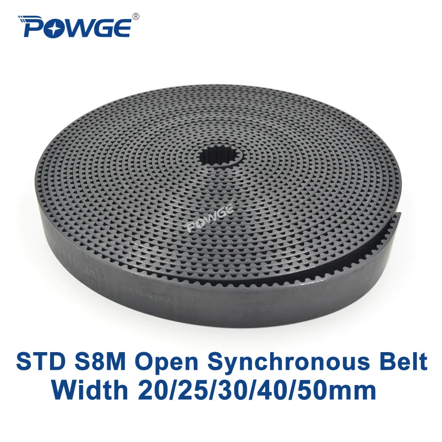 

POWGE PU Black STD STS S8M Open Timing belt S8M-30mm Width 20/25/30/40/50mm Polyurethane steel 30STD8M Synchronous Belt pulley