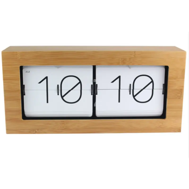 Exquisite wood bamboo automatically flip clock Pastoral home decoration Clocks