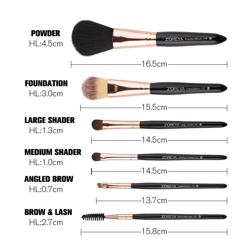 Zoreya Brand 8pcs High Quality Synthetic Fibers Makeup Brush Set Powder Foundation Large Eye Shadow Angled Brow Brushes 3 Colors