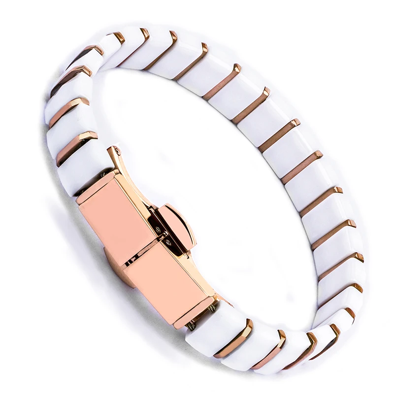Rose Gold Plating Health Ceramic Bracelet Full Germanium Bracelet For Women Stainless Steel Bracelet & Bangles With Watch Clasp