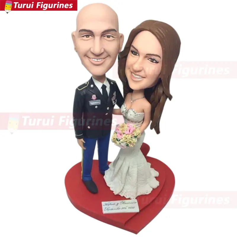 Militray Wedding Topper Personalized Wedding Cake Topper Figurines Custom Bobble Head Based on Customers' Photos Cake Topper