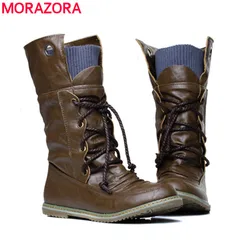 MORAZORA 2024 nuova moda moto stivaletti per le donne autunno inverno moda stivali da donna scarpe in pelle pu plus size 34-43