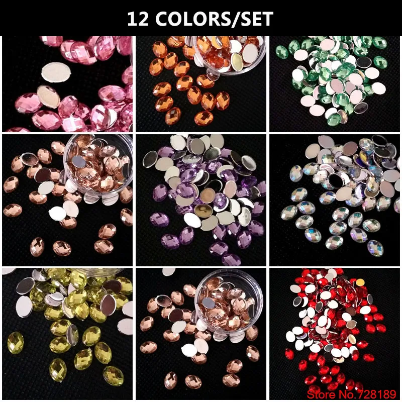 11 Màu 6*8MM Hình Bầu Dục Glinks Acrylic Mũi Khoan Kim Cương 3D Móng Tay Nghệ Thuật DIY Ren Pha Lê Trang Trí Làm Móng Tay