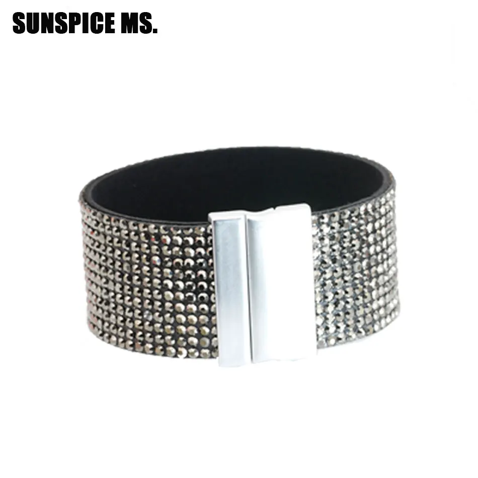 SUNSPICE MS Bracelet Jewelry Sparkling Rhinestone Women Soft Leathers Wide Charm Bracelet Fashion Spring Female Accessories 2018