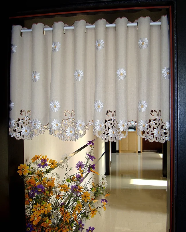 英国中ひまわりカーテン刺hollow窓バランス中空裾光シェードキッチンキャビネットドア用ブラックアウトカーテン