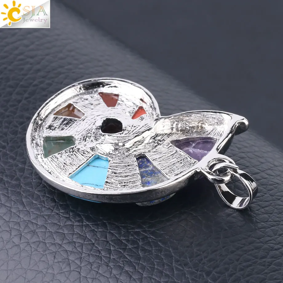 CSJA Spiral Shape Pendant Natural Stone 7 Chakra Necklaces & Pendants for Women Men Yoga Reiki Healing Bead Fashion Jewelry F737