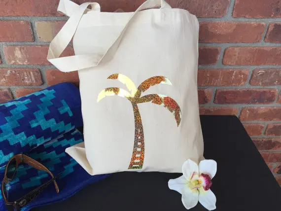 

Personalized palm tree tote bags wedding gift Bags Bachelorette bridal shower Champagne Party favors pouches
