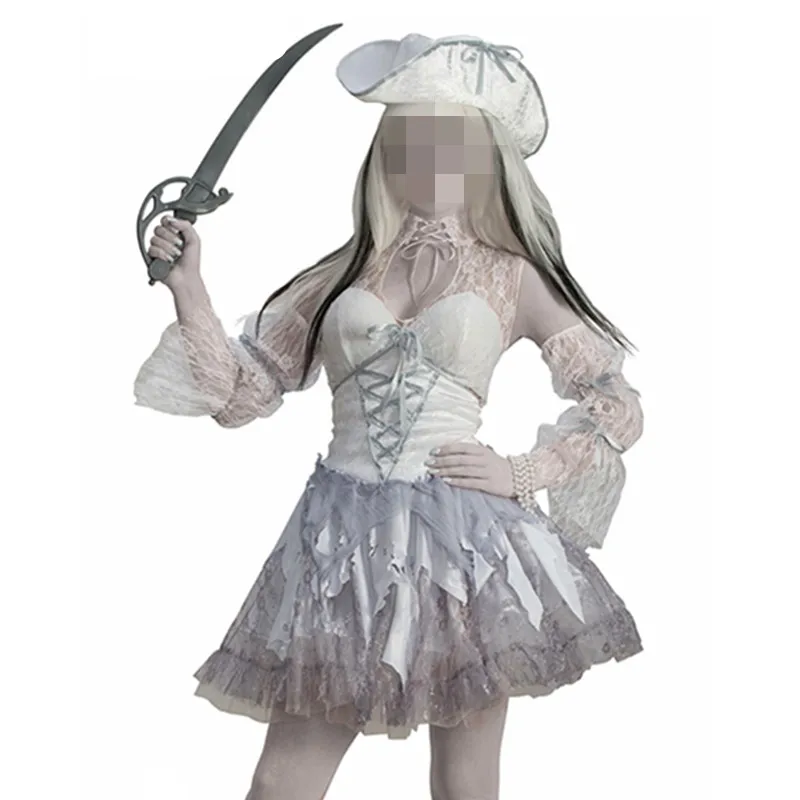 

Wholesale Fancy Party Roleplay Zombie Corpse Bride Halloween Costume Lace-up White Bride Costume For Women M40072