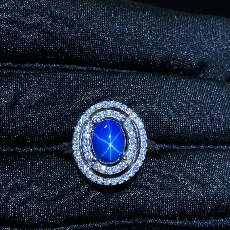 

Starlight Sapphire Ring, Classic 925 Pure Silver Star Line Beautiful Mail Packing