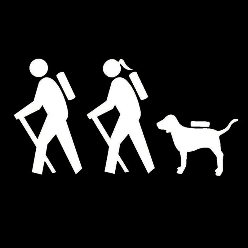 15.9CM*8.3CM Fashion Couple Hiking Dog Backpack Camping Family Car Sticker Vinyl Decal S9-0320