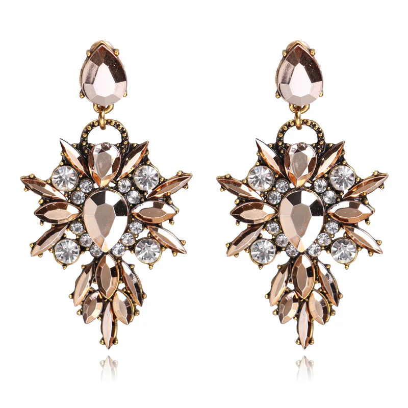 Luxury Starburst Pendant 7 Color Gem Crystal Drop Earrings Big Flower Statement Woman Girls Earrings Brand Jewelry Gift