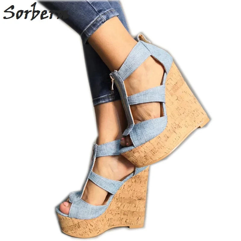 

Sorbern Pale Blue Jeans Women Sandal Wedge Shoes Sandals Size 11 Women Shoes Wedge Shoes Plataformas Mujer Sandalias 2019