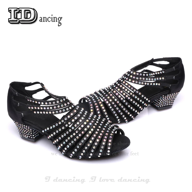 Sapatos de dança quadrada femininos, sapatos de salão de baile para meninas, sapatos de salão, salsa, com strass, suave, jusedanc