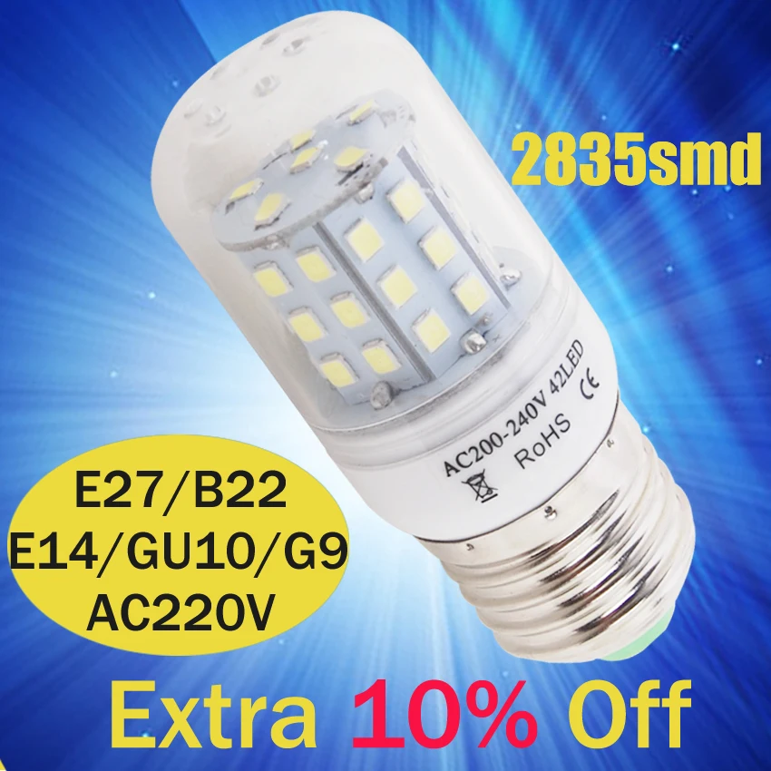 

Светодиодная лампочка GU10, светодиодная лампочка-Кукуруза E27 E14 B22 G9 24LED s 42LED s, лампочка-кукуруза, 220 В переменного тока, 240 В SMD 2835, светодиодсветильник лампочка для дома