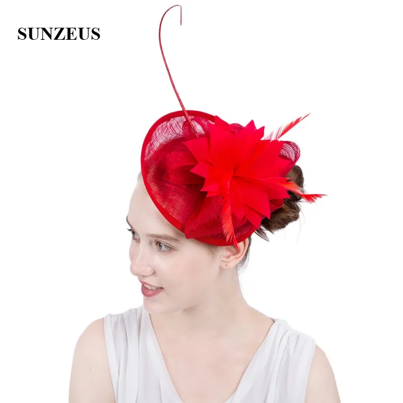 Big Feathers Flower Wedding Hats for Bridal Linen Women's Fascinators Party Hats with Hair Pins  SH61