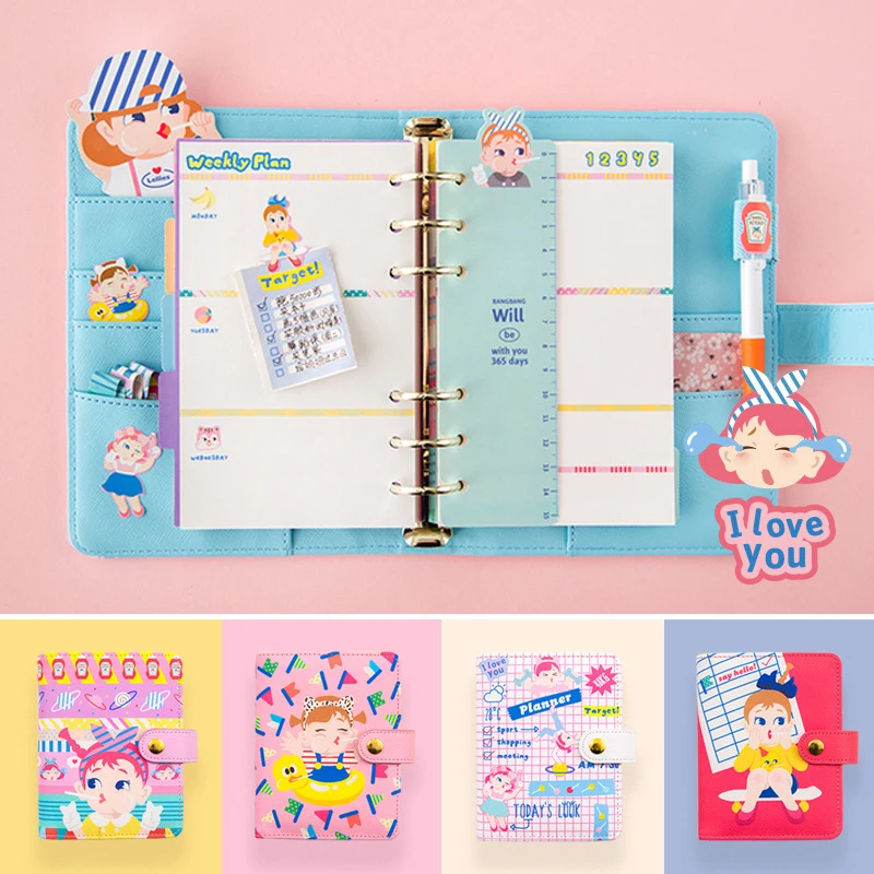 สไตล์ญี่ปุ่น Office ส่วนบุคคลเวลา Organizer โน้ตบุ๊ควันรายสัปดาห์รายเดือน Plan Kawaii Agenda Planner สมุดบันทึก A7 A6