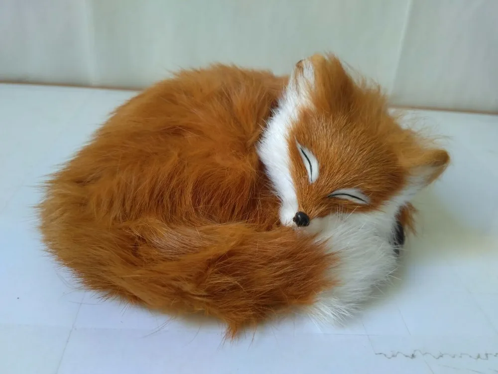 simulation brown fox plastic&furs sleepy fox 14x10cm model handicraft prop home decoration gift d2223