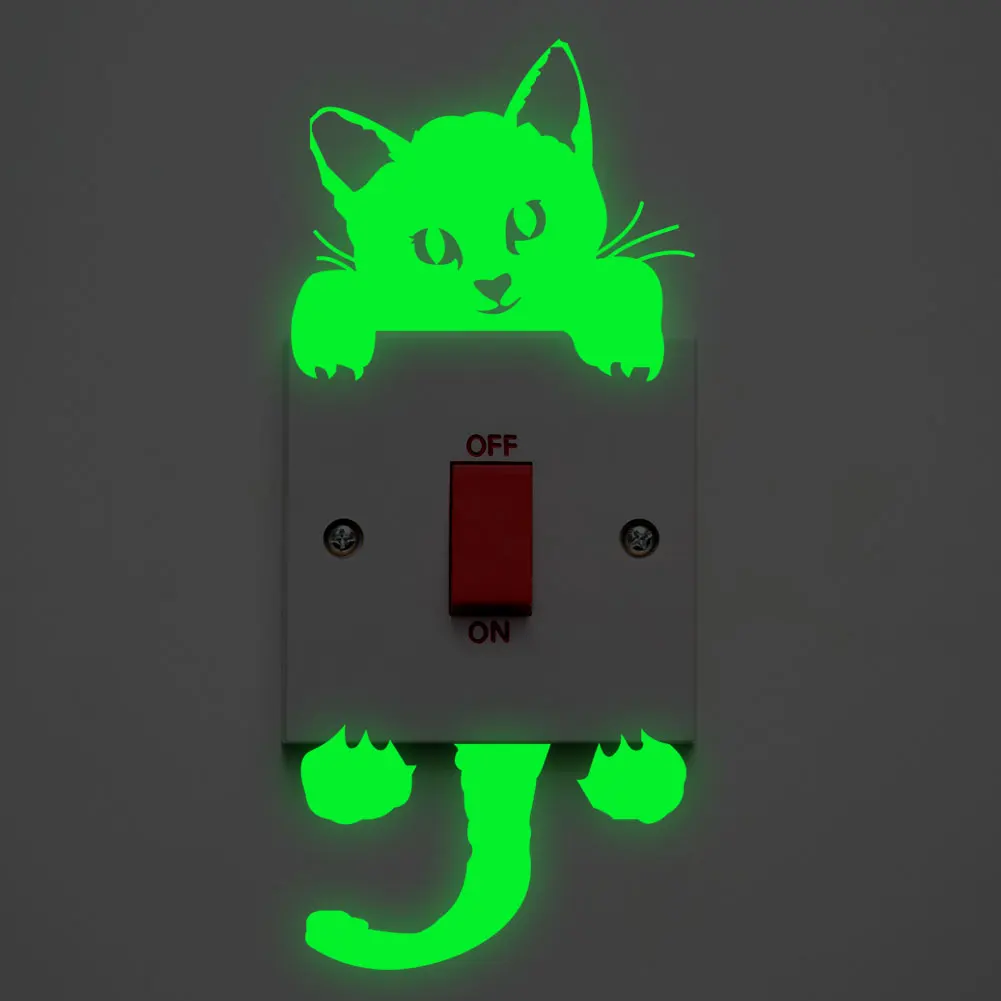 Luminous stickers  stickerBedroom Wall Decoration Switch Stickers Art Mural Cartoon cat Decor