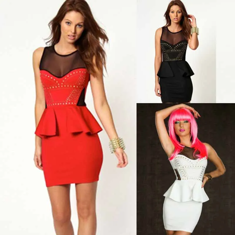 Ubrania damskie 2019 elegancka Ruched Mesh bez rękawów Peplum w stylu Casual, letnia odzież To praca biuro Business Party Bodycon sukienka typu Wrap