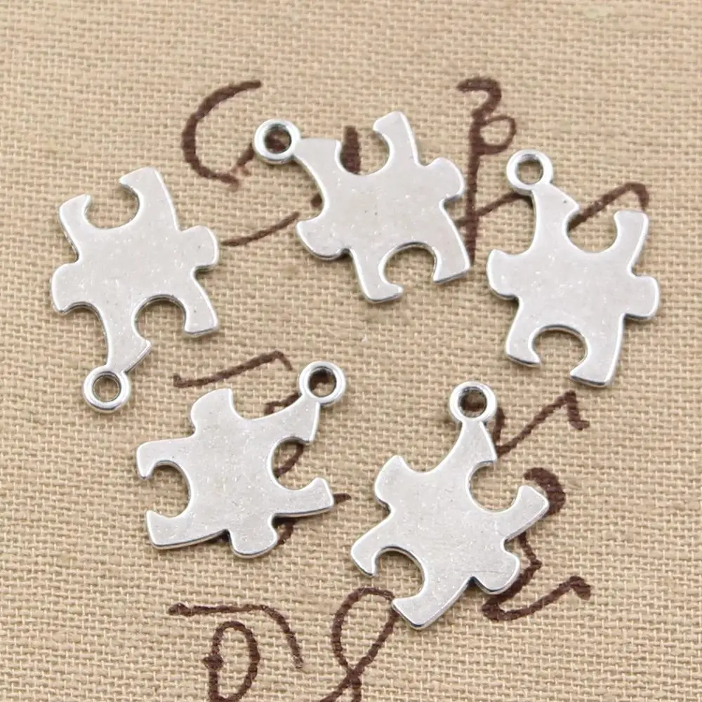 30pcs Charms Jigsaw Puzzle Autism Awareness 20x14mm Antique Bronze Silver Color Pendants Making DIY Handmade Tibetan Jewelry