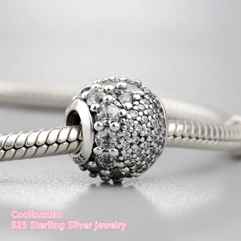 

Spring 925 Sterling Silver Enchanted Pave Charm, Clear CZ Charm Beads Fit Original Pandora Charms Bracelet jewelry