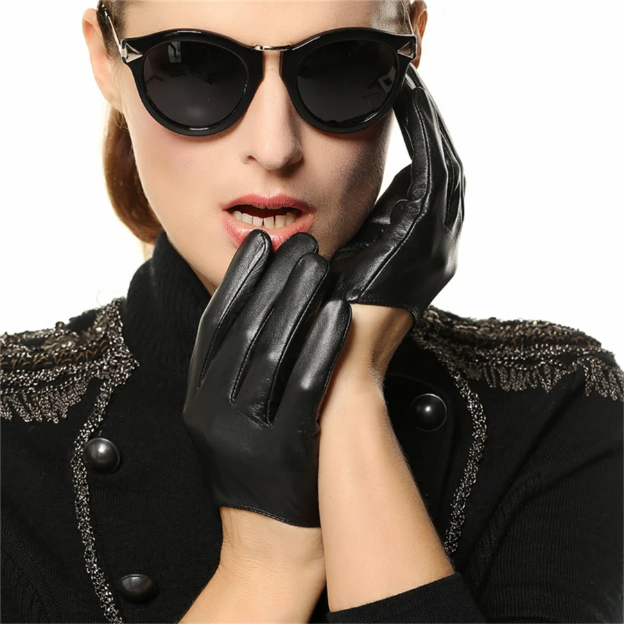 Fashion Trend Genuine Leather Women Gloves New Female Dance Sheepskin Gloves Short Style Fingers Unlined L098N-55